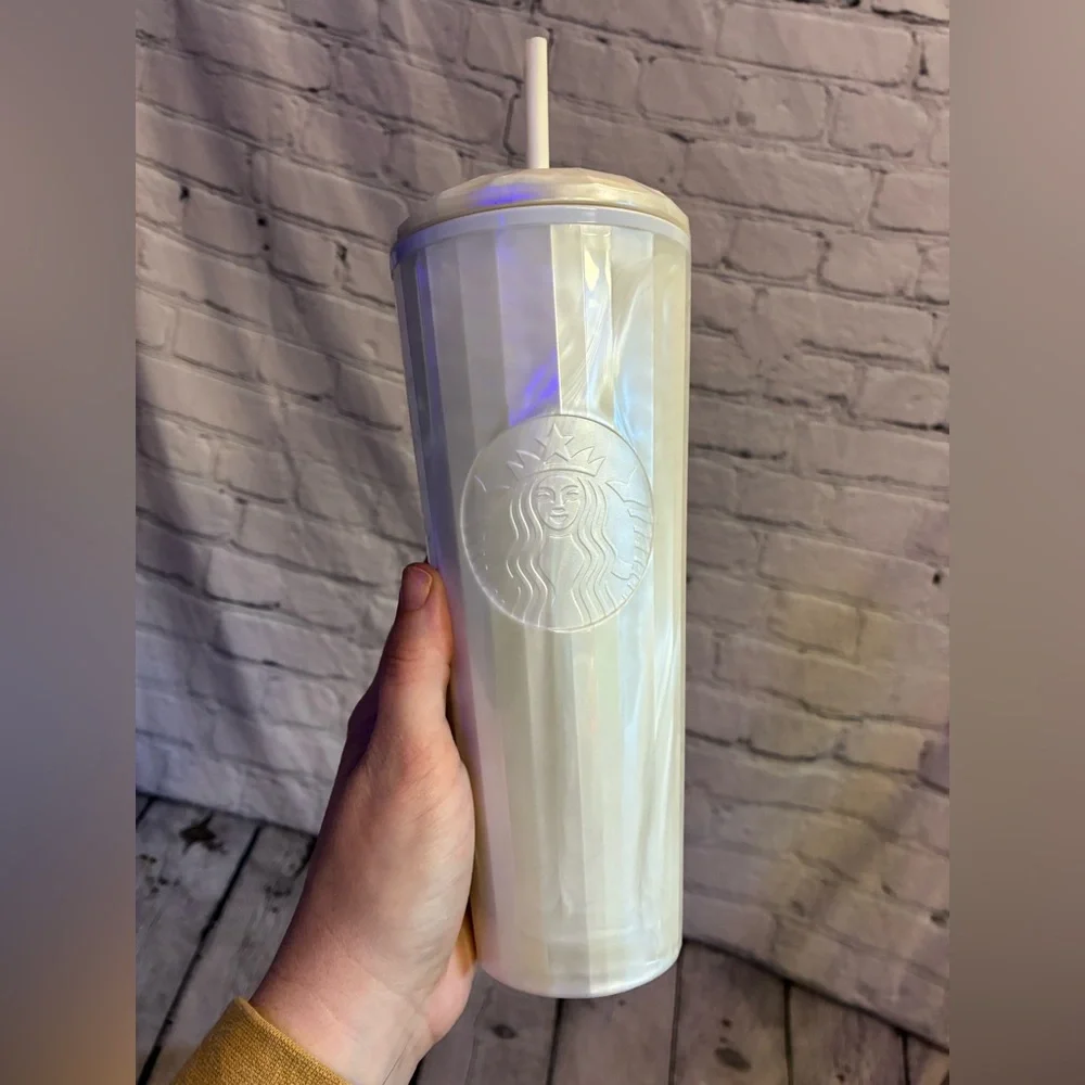Starbucks White Pearl‎ Dome Geometric Kaleidoscope Tumbler Cup Venti 24oz GUC